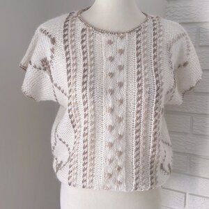 Entirely handcrafted sweater w amazing detail sleeves crocheted flowers pearls